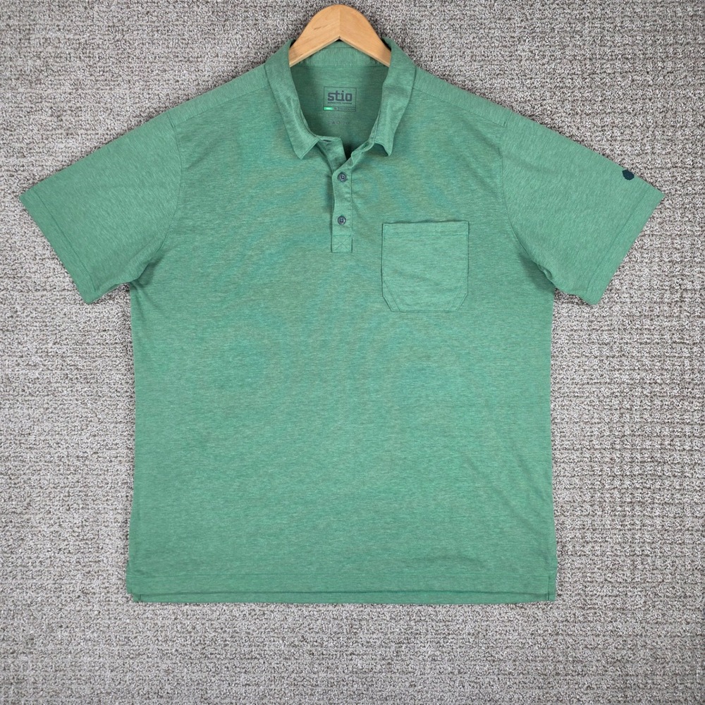 Stio Mens XL Green Short Sleeve Pocket Polo Shirt Lightweight